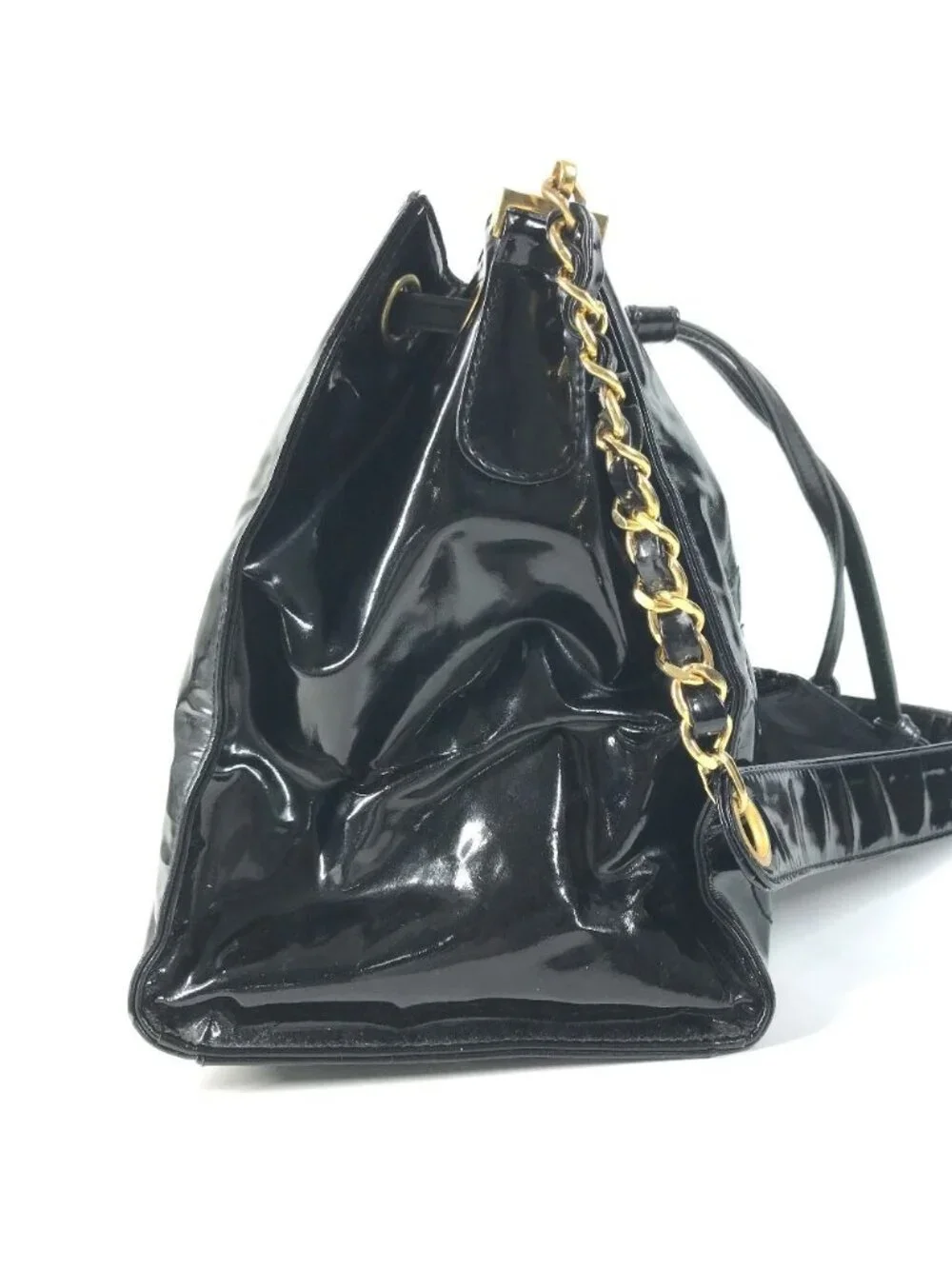 Chanel Shoulder Bag Drawstring CC Logo Enamel Black